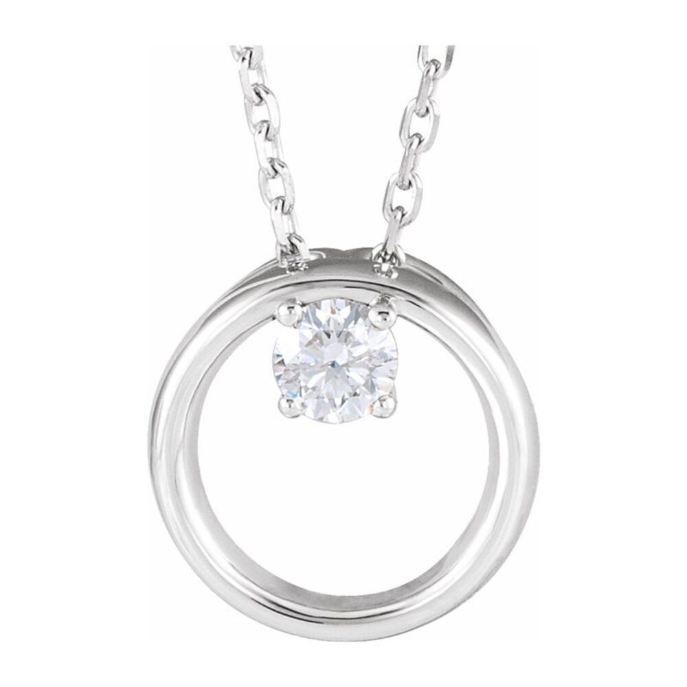 14K White Gold 1/10 CT Diamond 10mm Circle Necklace, 16-18 Inch